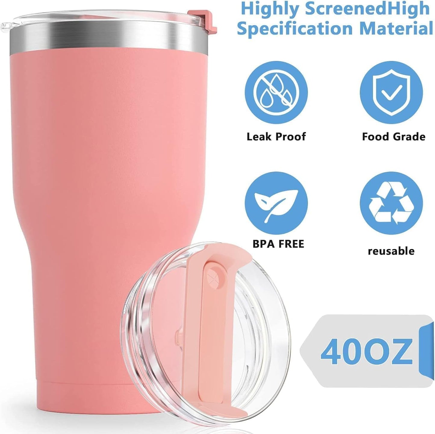 2pcs Tumbler Lid for Stanley 40oz Cup,Replacement 40 oz Tumbler Lid,2Pcs Extra Long Reusable Straws and 1Pcs Cleaning Brush (White)