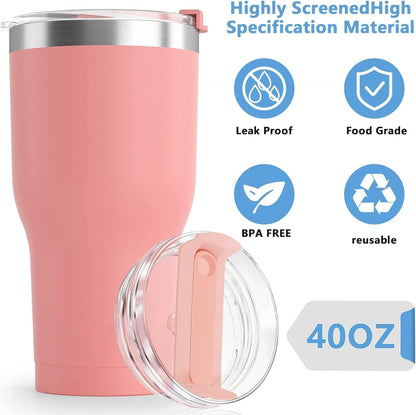 2pcs Tumbler Lid for Stanley 40oz Cup,Replacement 40 oz Tumbler Lid,2Pcs Extra Long Reusable Straws and 1Pcs Cleaning Brush (White)