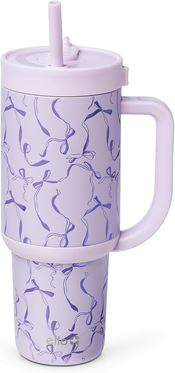 Ello Oasis 40 oz Tumbler with Handle & Retracting Straw | Reusable Insulated Stainless Steel Cup 100% Leakproof, Gifts for Teens Women Men | Keeps cold for 24 Hours, Cup Holder Friendly, Daisies