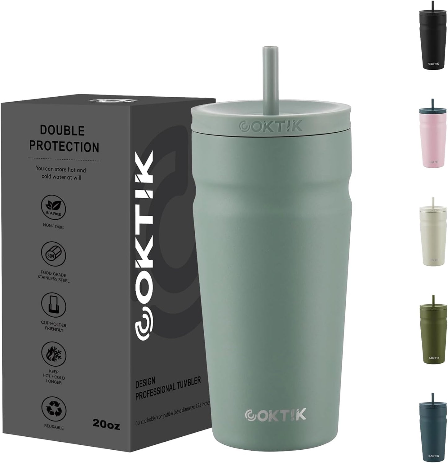 COKTIK 24oz Insulated Tumbler with Lid and Straw Iced Coffee Cup Reusable Stainless Steel Travel Mug Water Bottle Cupholder Friendly for Women Men Her Him (Blush)