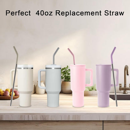 Replacement Straws for 40oz Tumblers,Metal Straws Reusable Compatible with Stanley 40oz Cup, 40 oz Tumbler Straw,4 Pack 12" Extra Long,3" Wide, Stainless Steel Straws with Silicone Tips and Brush