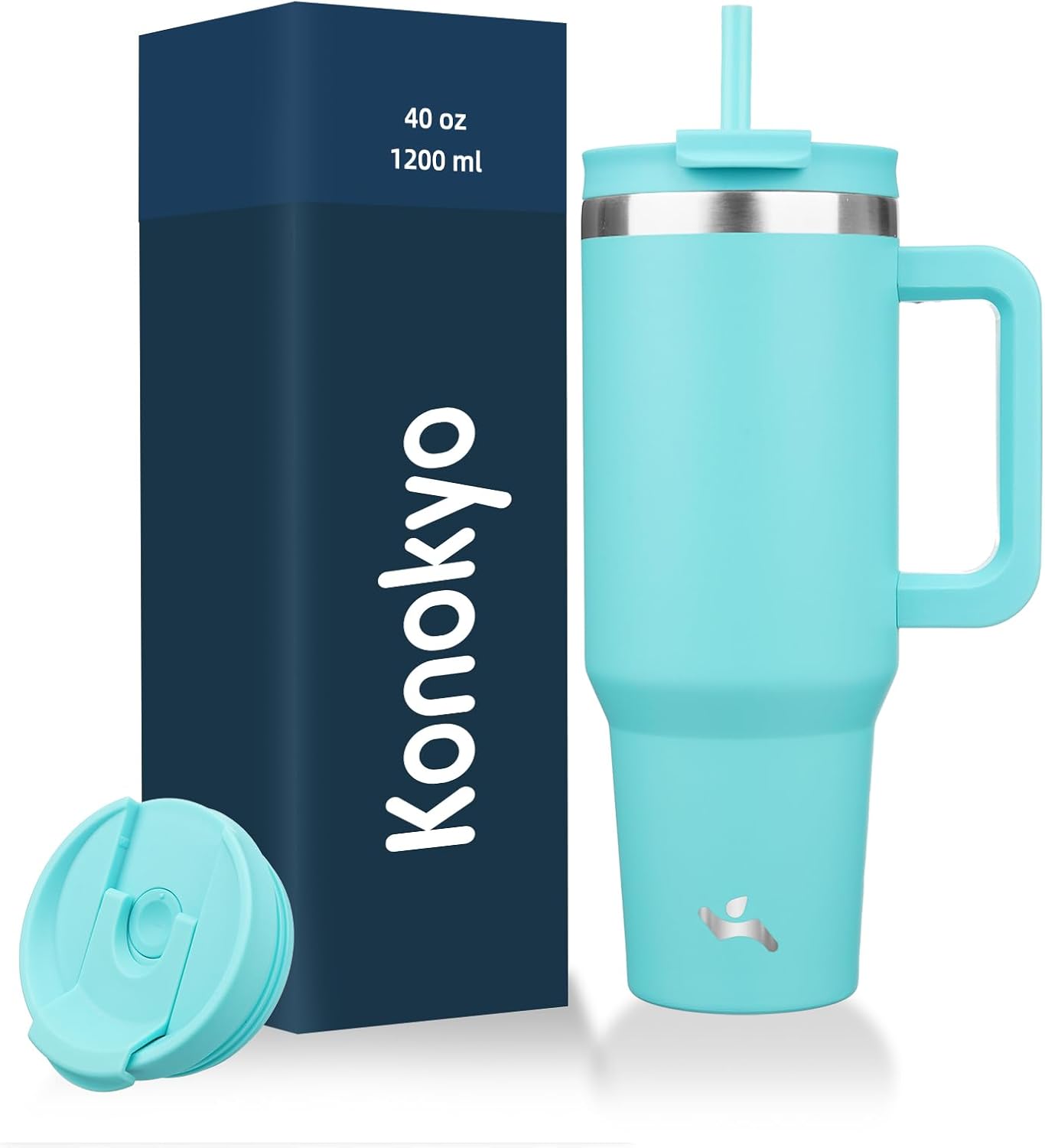 Konokyo 30 oz Tumbler with Handle and 2 Straws,2 in 1 Lid Insulated Water Bottle Stainless Steel Travel Coffee Mug,Sky