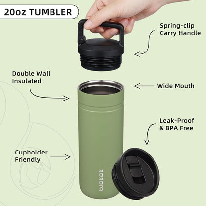 BJPKPK Insulated Water Bottle with 2 Lids,20 oz Double Wall Stainless Steel Vacuum Tumbler Travel Coffee Mug,Wide Mouth Thermal Cup,Haze Blue
