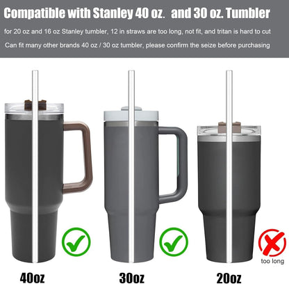 ALINK 8 Pack Replacement Glass Straws for Stanley 40 oz 30 oz Tumbler, 12 in Long Reusable Clear Straws for Stanley Cup Accessories, Half Gallon Bottle, Plus 2 Cleaning Brush