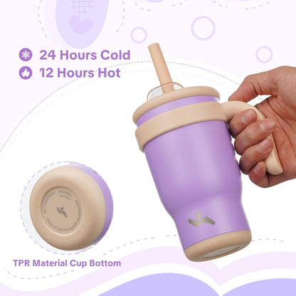 Konokyo 30 oz Tumbler with Side Handle, Insulated Water Bottle with Straw and 2 in 1 Lid, Stainless Steel Cup Travel Coffee Mug for Sports Office Gym,Purple