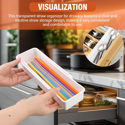 Expandable Straw Organizer Drawer Organizers for Cabinet, Multi-Functional Plastic Straw Storage Fits 60oz Straws, Reusable and Adjustable