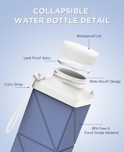 Collapsible Water Bottles 17.4oz(516ML), 2nd Generation Leakproof BPA-Free Travel Water Bottle,Lightweight Reusable Water bottle, Portable for Travel Cycling Gym Sports,Champagne White, 1 Pack