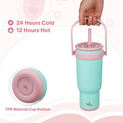 Konokyo 30 oz Tumbler with Side Handle, Insulated Water Bottle with Straw and 2 in 1 Lid, Stainless Steel Cup Travel Coffee Mug for Sports Office Gym,Purple