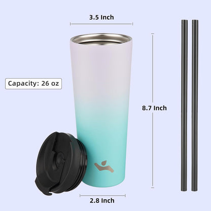 Konokyo 30 OZ Insulated Tumbler with Lid and 2 Straws Stainless Steel Water Bottle Vacuum Travel Mug Coffee Cup,Pastel Sunset