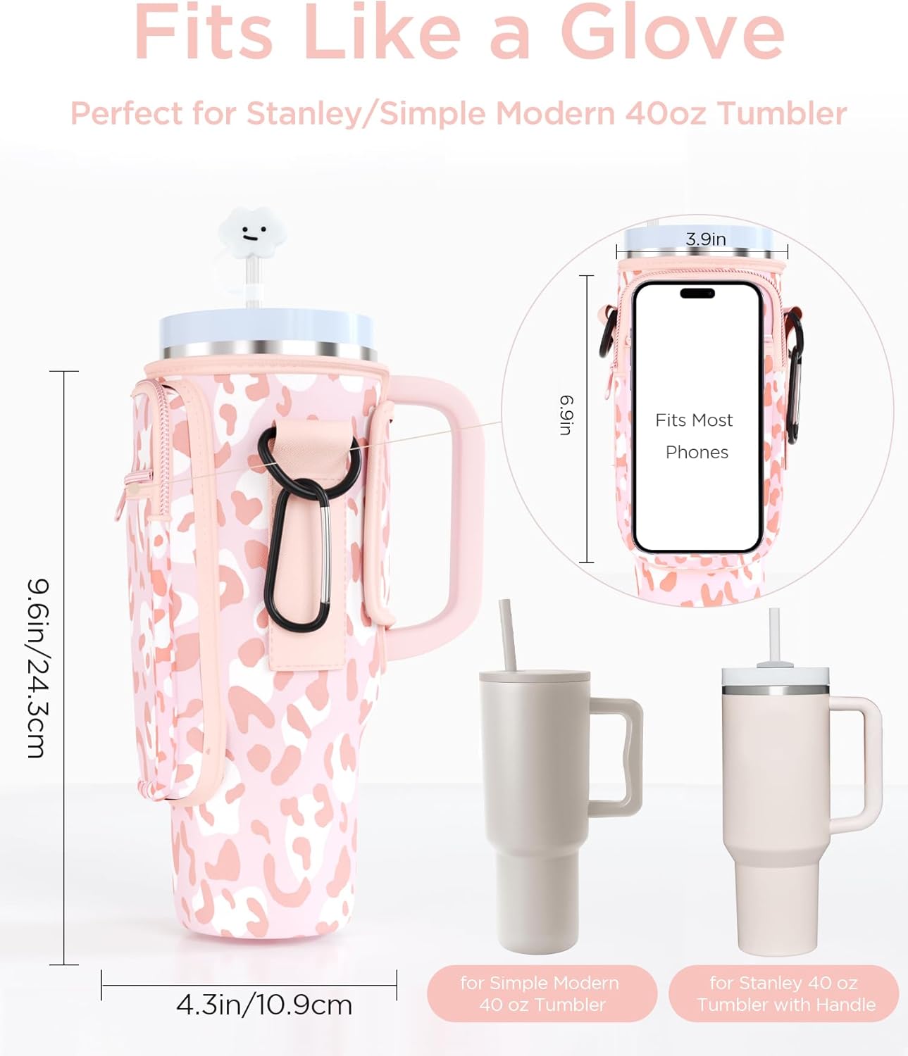dabria Water Bottle Carrier Bag with Phone Pocket for Stanley 40/30 oz Tumbler Neoprene Water Bottle Holder Pouch with Adjustable Strap Bollus with Straw Cover for Stanley Cup Accessories