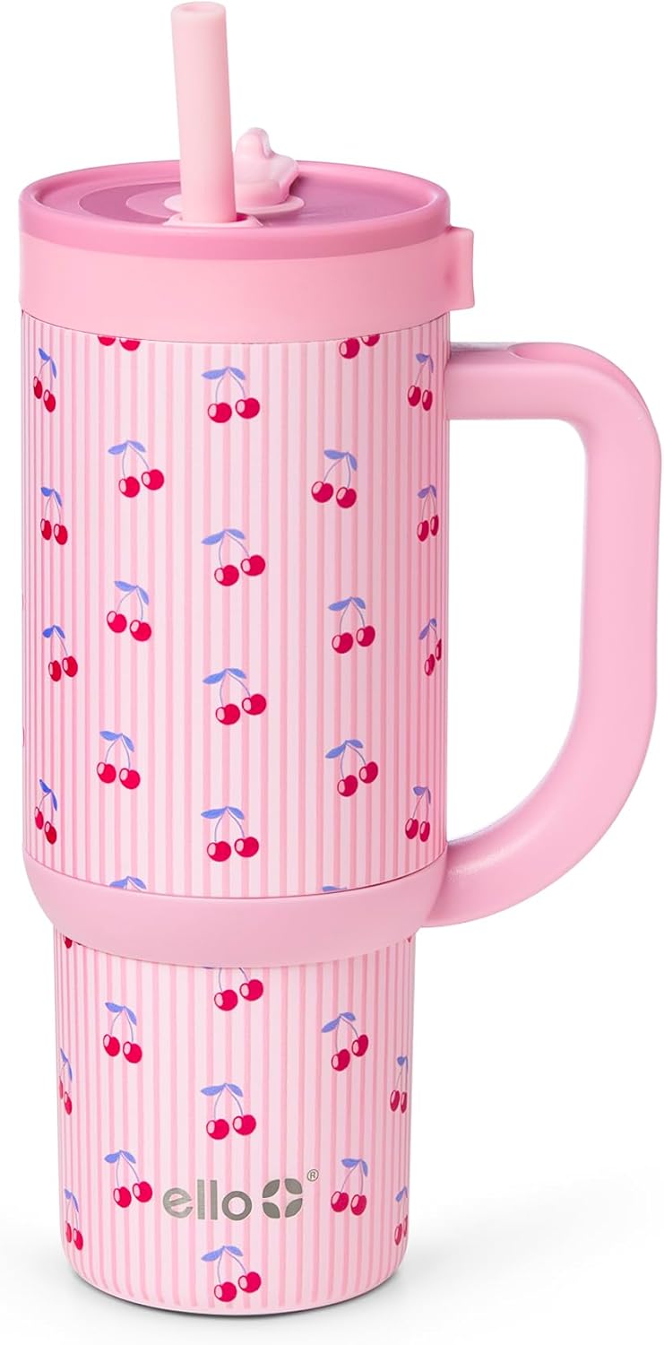 Ello Oasis 18oz Kids Tumbler with Handle & Retracting Straw, 100% Leakproof Reusable Insulated Stainless Steel Cup, Gifts for Teens Girls Boys, Keeps cold for 18 Hours, Cup Holder Friendly, Glacier
