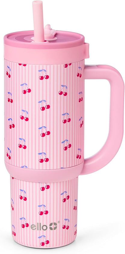 Ello Oasis 18oz Kids Tumbler with Handle & Retracting Straw, 100% Leakproof Reusable Insulated Stainless Steel Cup, Gifts for Teens Girls Boys, Keeps cold for 18 Hours, Cup Holder Friendly, Glacier