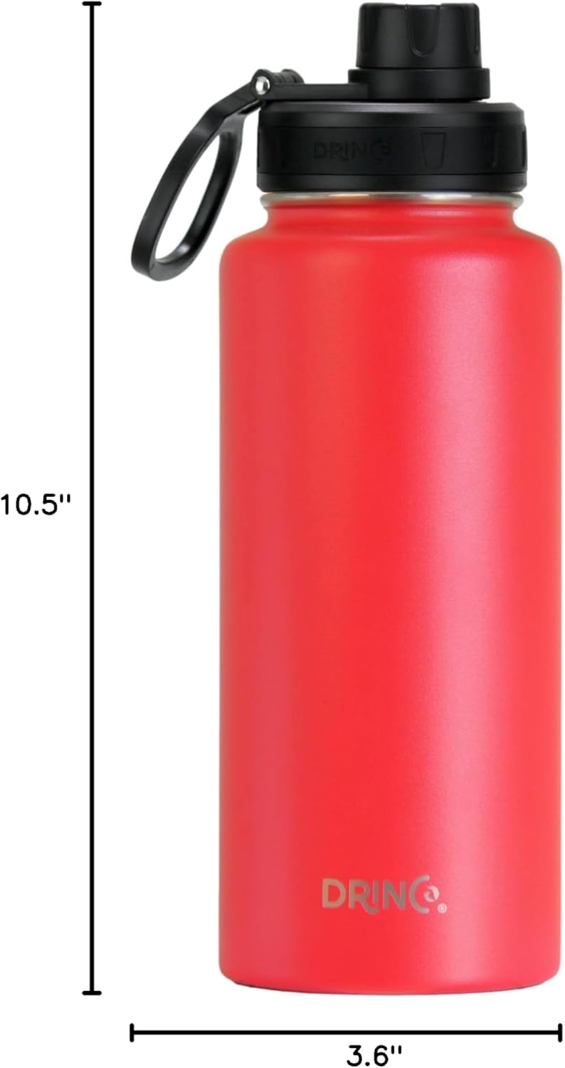 Drinco Stainless Steel Water Bottle Spout Lid Vacuum Insulated Double Wall Water Bottle Wide Mouth (40oz 32oz 22oz 18oz 14oz) Leak Proof Keep Cold Sport Camping Hiking (22 oz, 22oz Black)