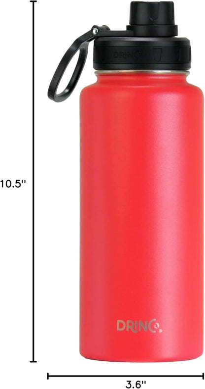 Drinco Stainless Steel Water Bottle Spout Lid Vacuum Insulated Double Wall Water Bottle Wide Mouth (40oz 32oz 22oz 18oz 14oz) Leak Proof Keep Cold Sport Camping Hiking (22 oz, 22oz Black)