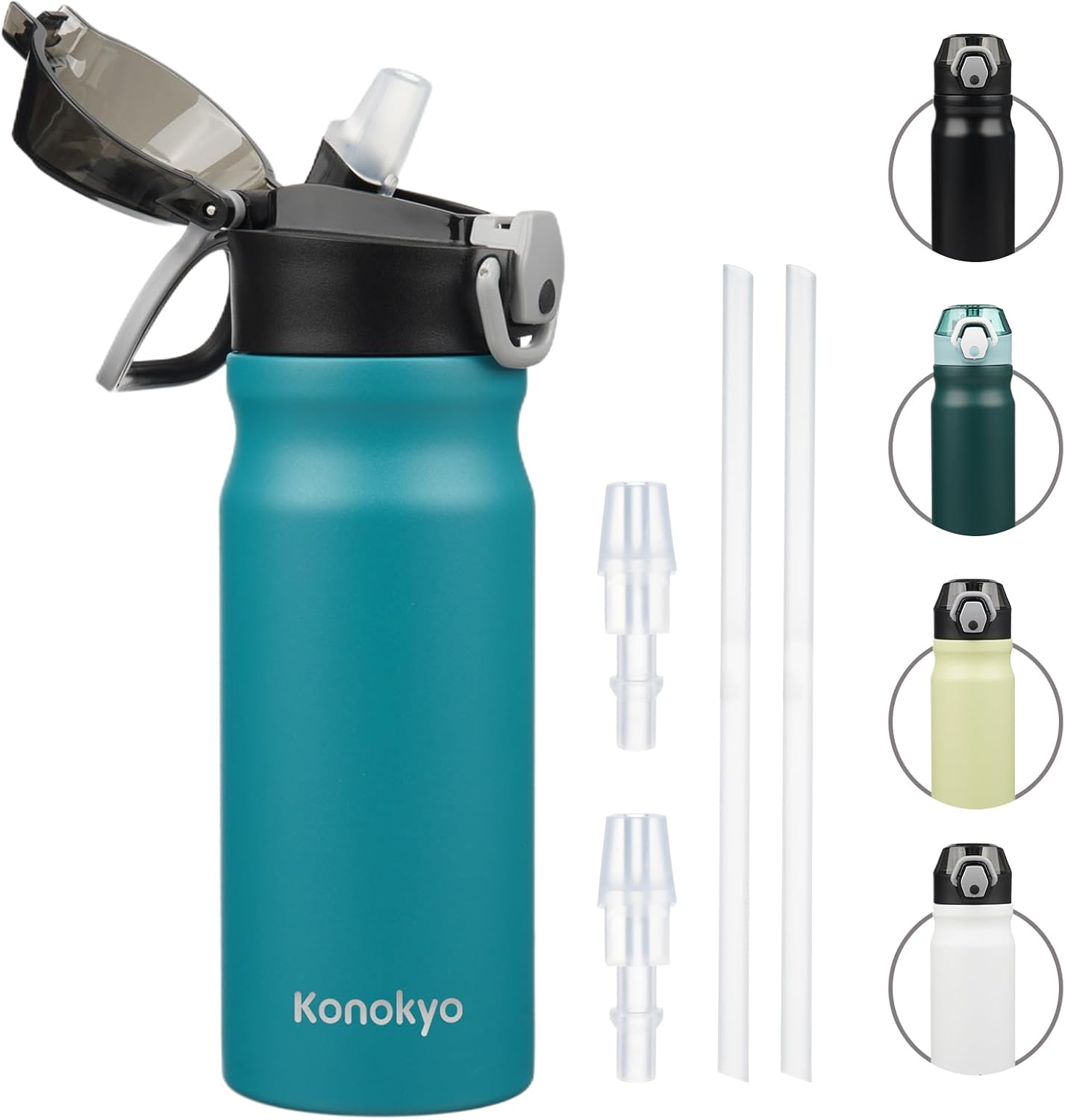 Konokyo 18 oz Insulated Water Bottle with Straw Lid, Stainless Steel Vacuum Sports Water Bottle, Leak-Proof Reusable Metal Flask with Carry Loop, BPA-Free Travel Bottle for Gym, School, Office