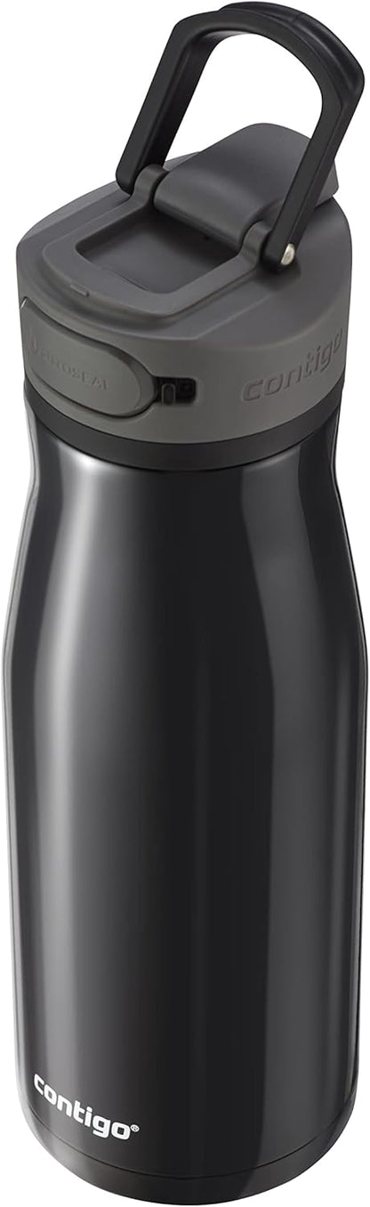 Contigo Cortland Chill 2.0 Vacuum-Insulated Stainless Steel Water Bottle, Spill-Proof Sip Technology, Interchangeable Lid, 24oz, Steel/Licorice, Perfect for Fitness Travel Everyday Use