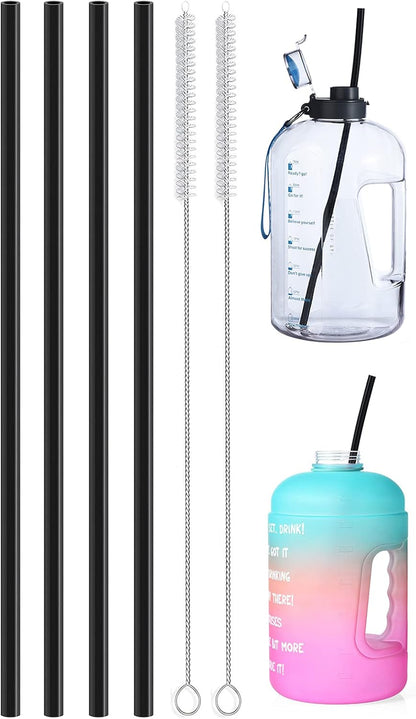 ALINK 15 inch Extra Long Reusable Black Silicone Straws, 4-Pack Flexible Straws for Stanley 40 oz Tumbler, 1 Gallon Water Bottle, Wine Bottle, 128 64 oz Tumbler with Brush