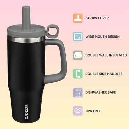 BJPKPK 50oz Insulated Tumbler with Handle Stainless Steel Travel Coffee Mug with Lid Reusable Large Water Bottle with Straw,Sky