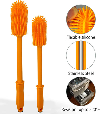 Long Silicone Bottle Cleaning Brush | 2 Pack| 16”+13”Water Bottle Brush Cleaner Brush for Hydro Flask,Glassware,Vacuum Sports Bottle&Vases,Silicone Water Bottle Cleaner Brush for Narrow Neck