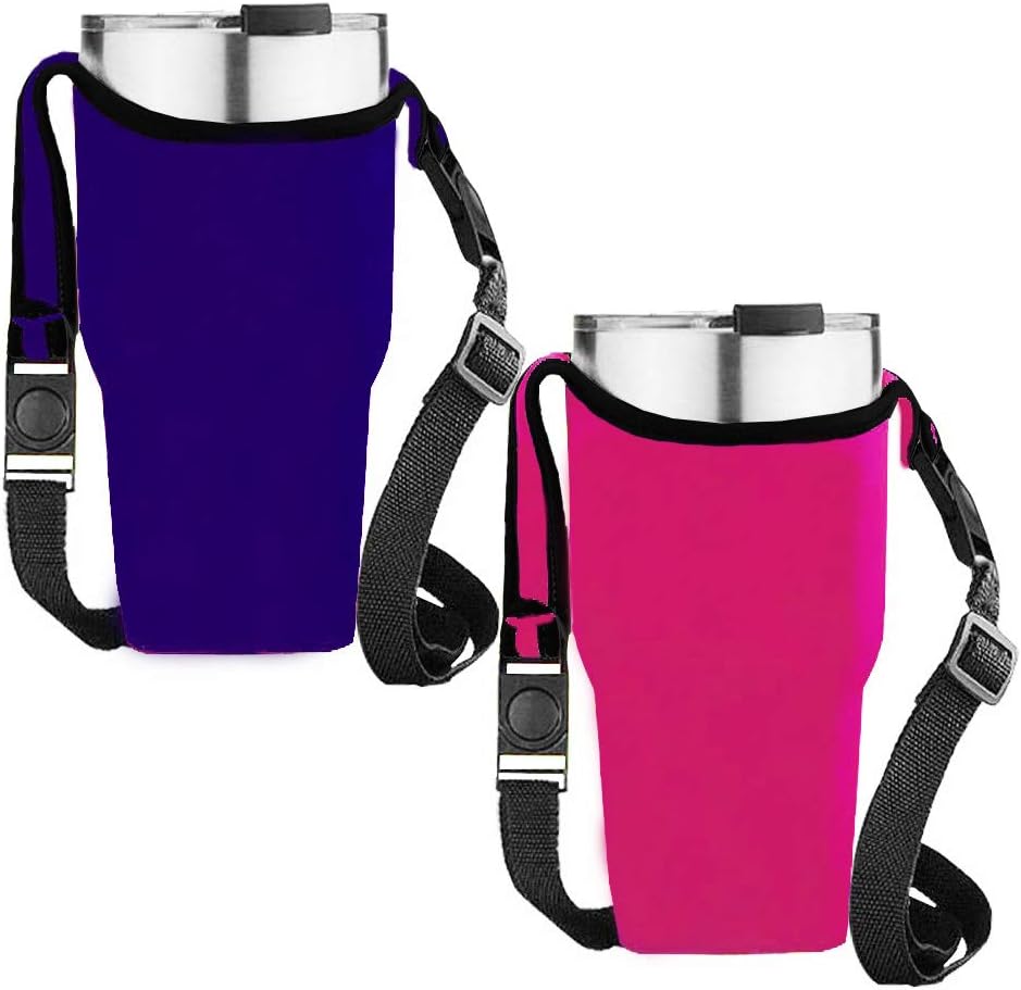4PCS Tumbler 30oz Carrier Holder Pouch with Shoulder Strap, Fit for YETI, Rtic, Atlin, Ozark Trail, Rambler, Neoprene Sleeve with Carrying Handle