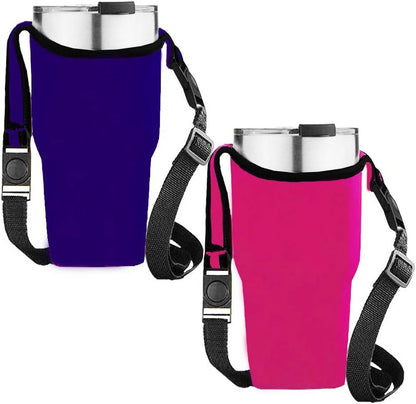 4PCS Tumbler 30oz Carrier Holder Pouch with Shoulder Strap, Fit for YETI, Rtic, Atlin, Ozark Trail, Rambler, Neoprene Sleeve with Carrying Handle