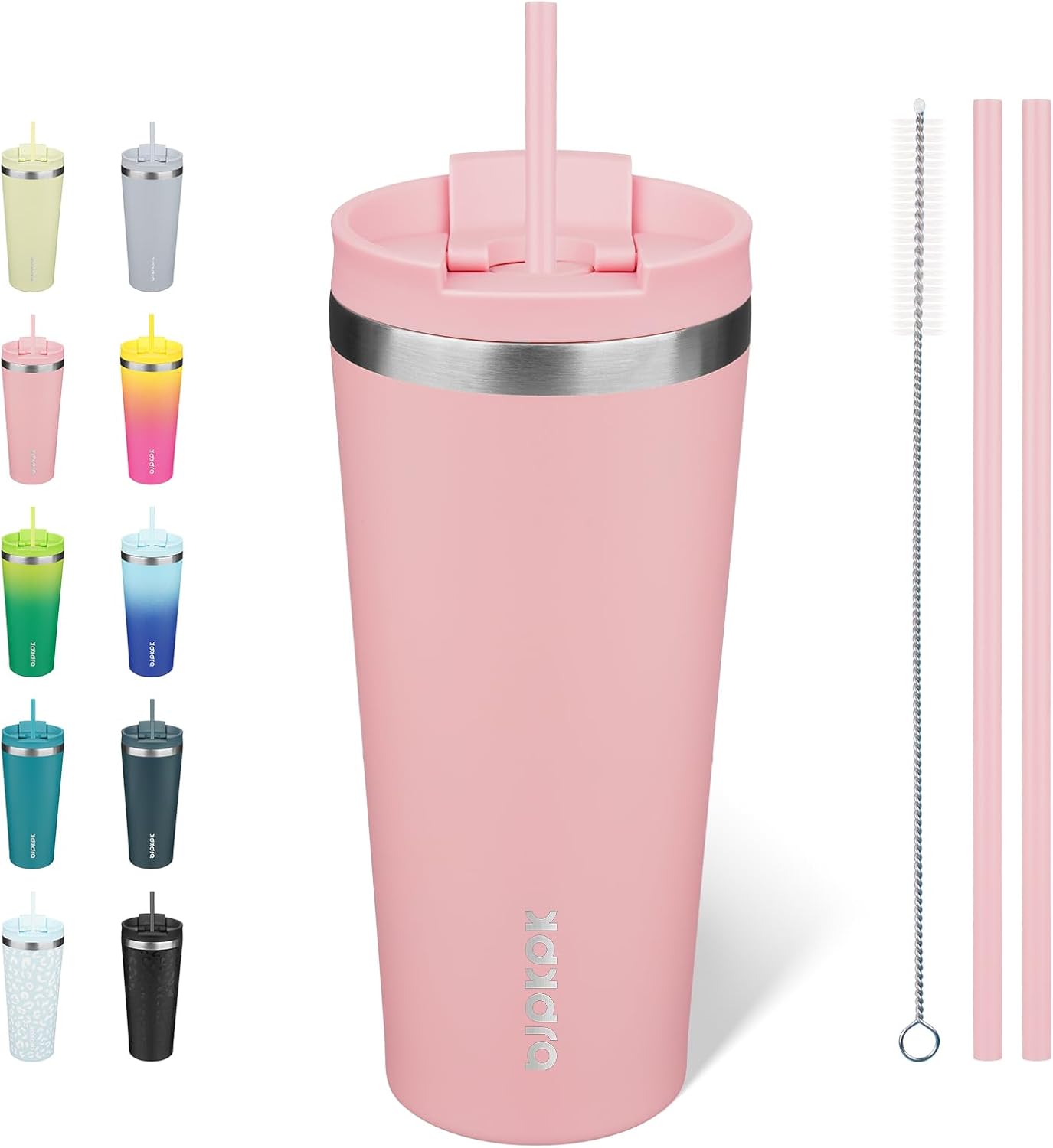 BJPKPK 22oz Insulated Tumbler With lid And Straw Stainless Steel Tumblers Travel Coffee Mug Reusable Thermal Cup,Sky