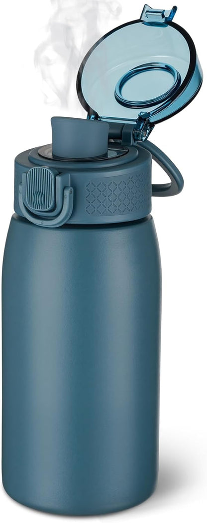 Insulated Water Bottle 24 oz with Dustproof Lid, Carry Handle & Tea Infuser, BPA-Free & Leakproof, Stainless Steel Water Bottles Ideal for Fitness, Hiking, Office & Outdoor Use (Black)