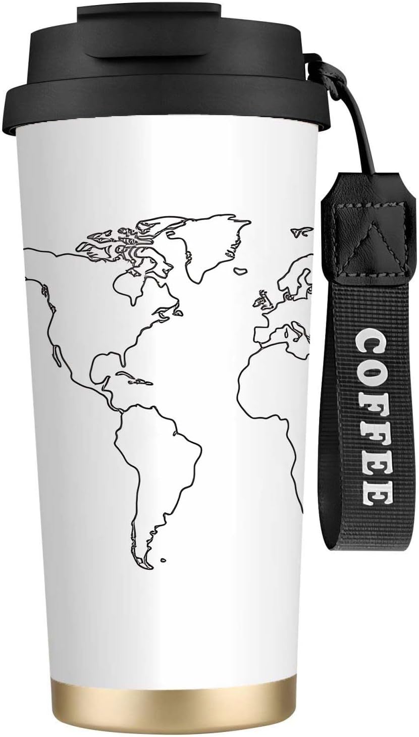 Premium 316 Stainless Steel Tumbler,Map BPA Free Insulated Travel Mug Leak Proof Lid & Straw for Commute, Road Trip, Daily Use (Black White, 18oz)