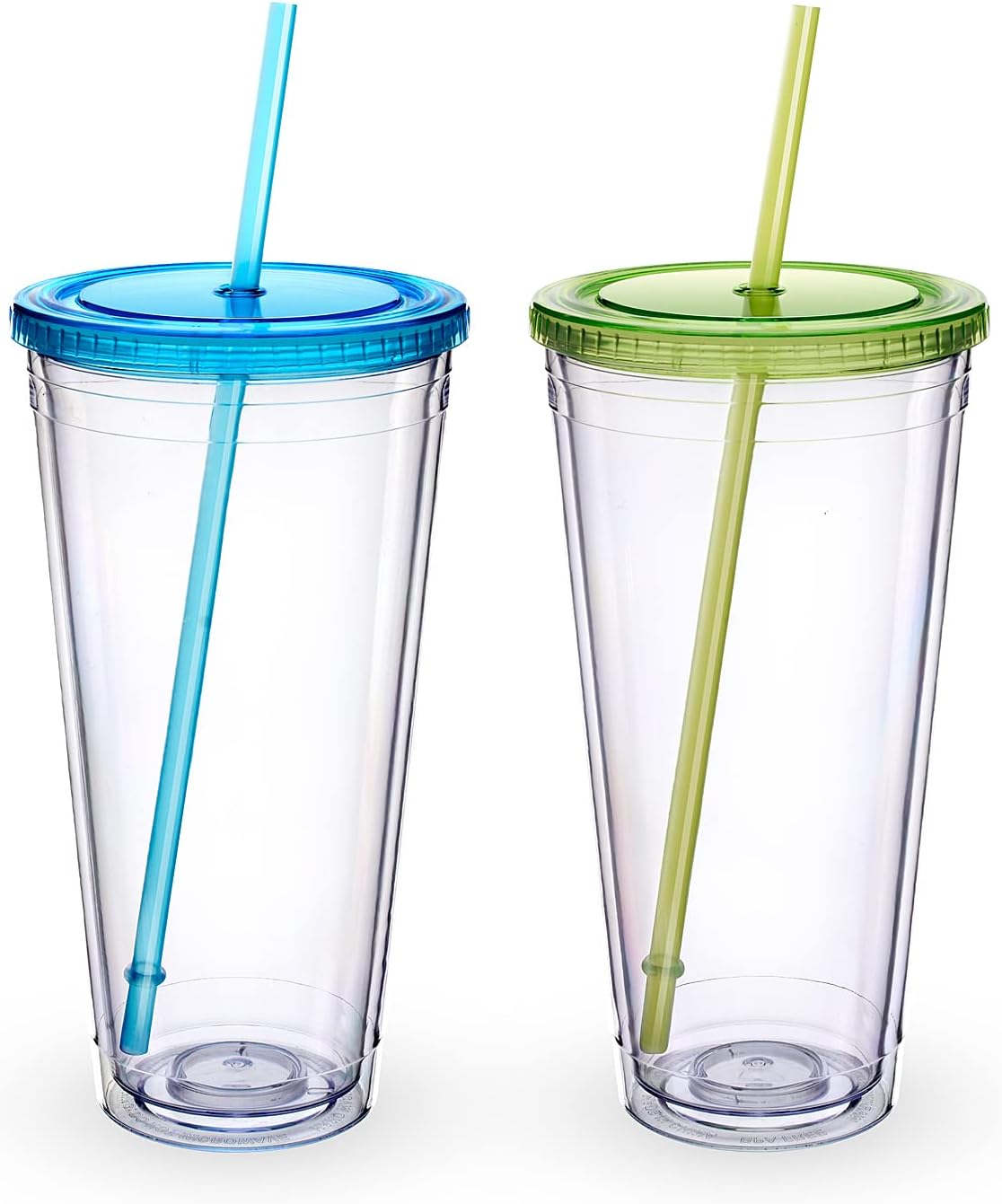 Zukro Clear Acrylic Tumbler with Straw and Lid 32 oz, Double Walled Insulated Reusable Plastic Iced Coffee Cup, To Go Cup Perfect for Parties, Birthdays, Fit in Cupholder, BPA Free, Clear, 2 Pack