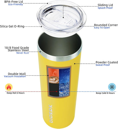 BJPKPK Skinny Tumbler with Lid 20 oz Stainless Steel Vacuum Insulated Double Wall Travel Coffee Water Tumblers Cup,White