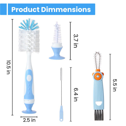 Ariseno 5-in-1 Baby Bottle Cleaner Set, Including Nylon & Silicone Bottle Brush, Cap, Straw & Nipple Brushes, BPA-Free (Grey)