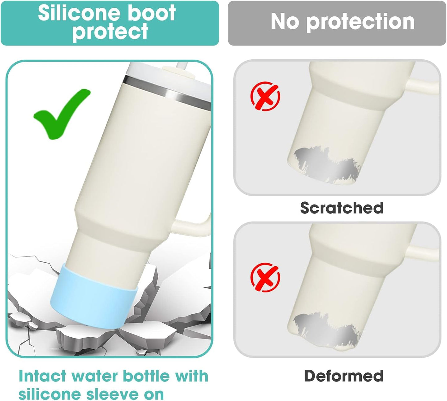 Airboat Upgrade 2PCS Protective Silicone Boot Bumper for Stanley Quencher Adventure 40oz 30oz IceFlow 20oz 30oz Tumbler, Water Bottle Bottom Sleeve Cover Accessories for Stanley Mug Cup(Black)