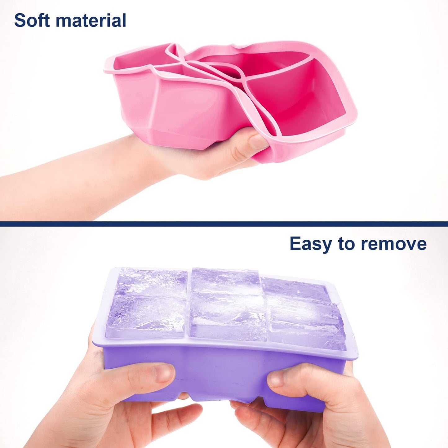 Excnorm Silicone Ice Cube Trays 3 Pack - Large Size Silicone Ice Cube Molds with Leak Proof Removable Lid Square Ice Cube Tray And BPA Free for Cocktail,Whiskey, Stackable Flexible Ice