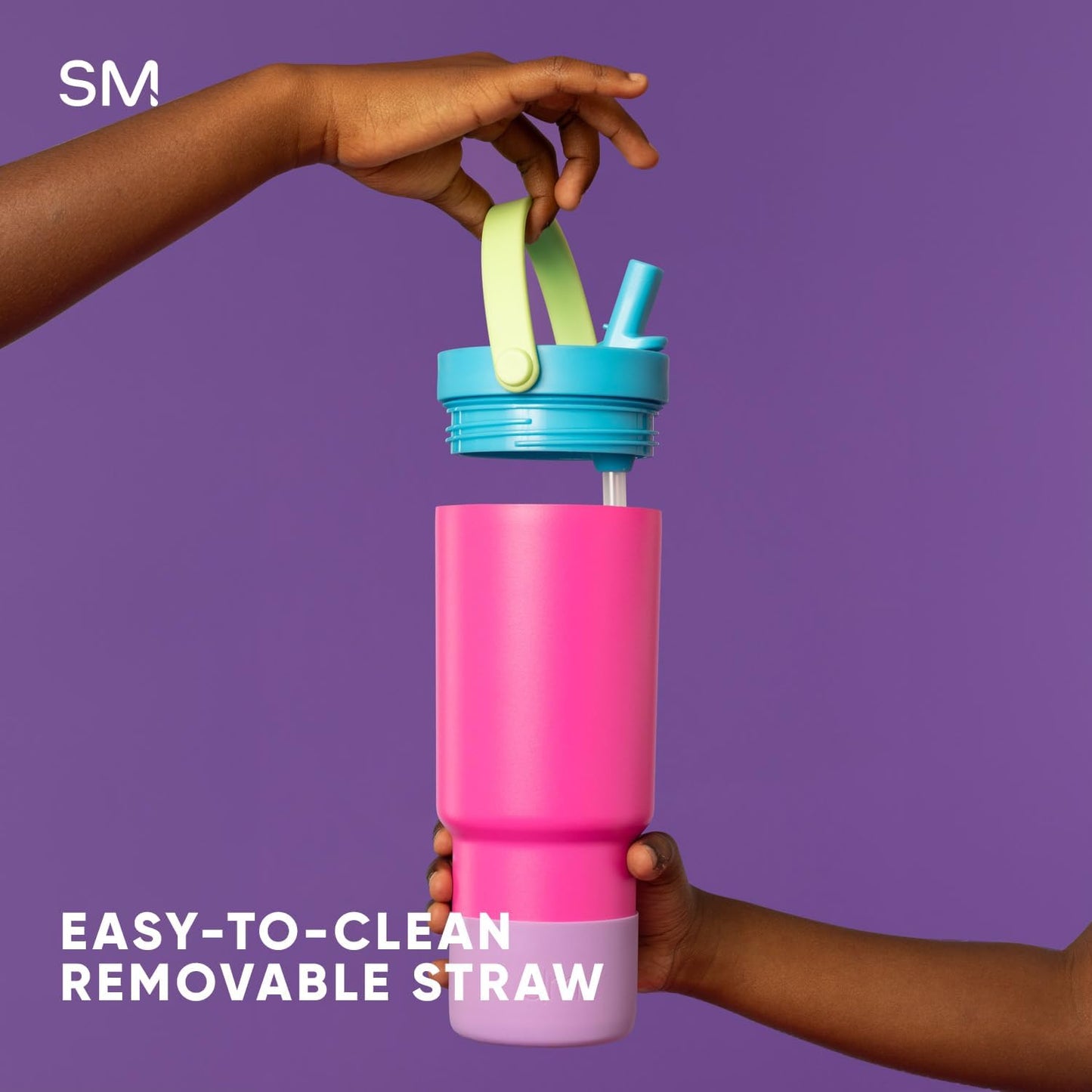 Simple Modern Trek Pivot | 24oz Kids Flip Straw Tumbler with Handle and Silicone Boot | Insulated Water Bottle Stainless Steel Cup | School Travel Jug | Seaside