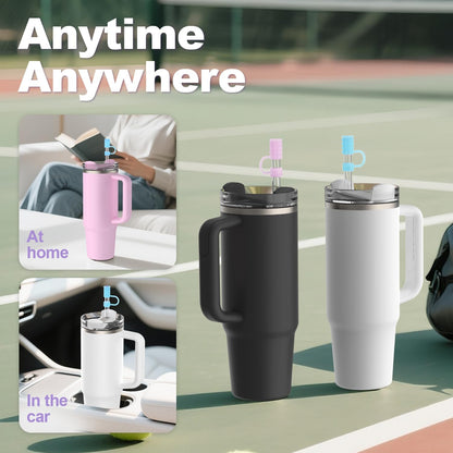 6Pcs 0.39in/10mm Silicone Straw Covers Cap Compatible with Stanley Cup 40 & 30 oz, Reusable Dust-Proof Straw Toppers for Tumbler with Handle, Starlight