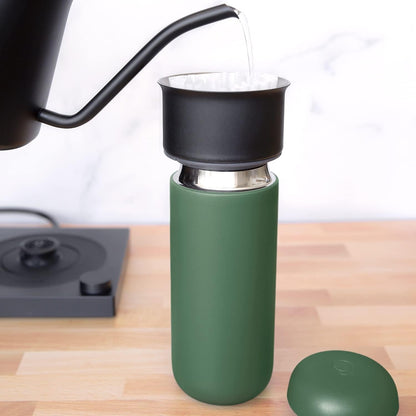 Fellow 16 oz Carter Move Travel Mug - Vacuum-Insulated Stainless Steel Travel Coffee Mug - Coffee Tumbler with Ceramic Interior and Splash Guard - Matte Black