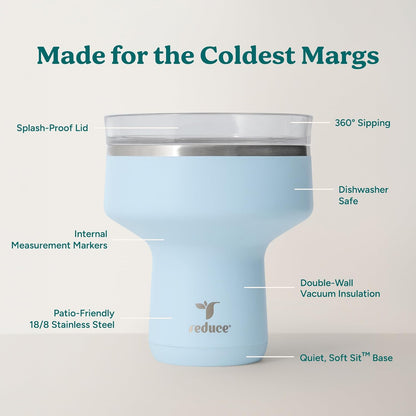 REDUCE Saltini 16 oz Cocktail Tumbler - Insulated Margarita Tumbler with Lid - Keeps Drinks Cold for 10 Hours - 360 Sippable Martini Glass Alternative - Shatterproof, Perfect for Parties - Cloud Blue
