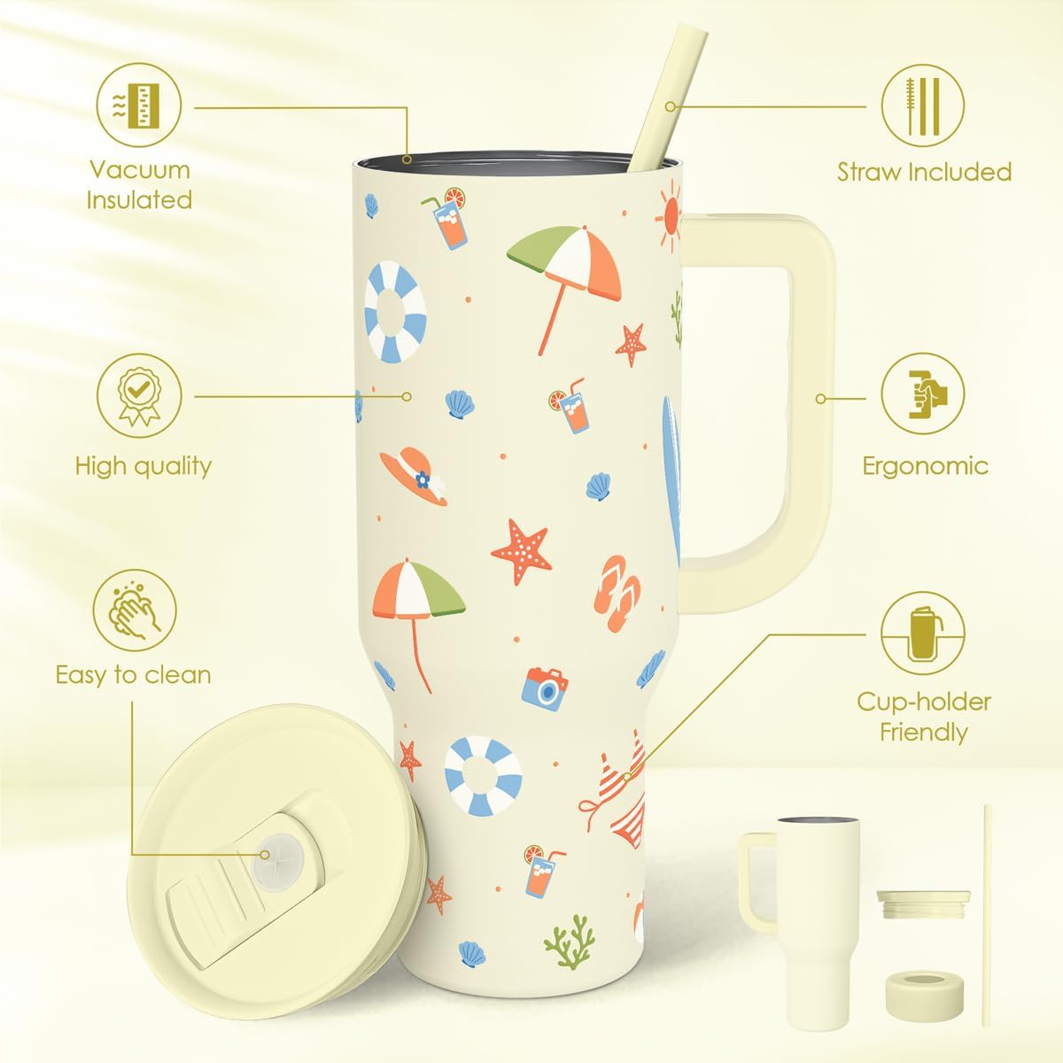 SANDJEST Pickleball 40oz Tumbler With Handle and Straw, Pickleball Queen Insulated Stainless Steel Travel Coffee Mug for Women Girls Players, Gift Idea for Birthday Christmas Mothers Day