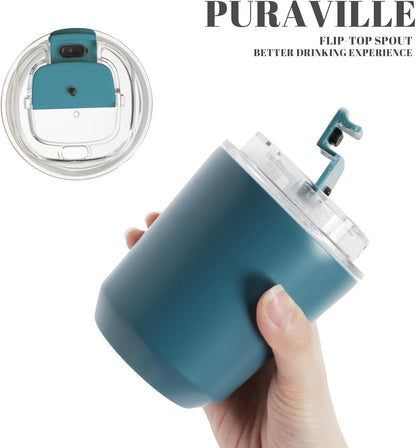 Puraville Insulated Tumblers with Lid, 14 oz Travel Coffee Mug Stainless Steel Vacuum Cup, Leak Proof Reusable Double Walled Coffee Tumbler for Iced and Hot Drinks, Cream