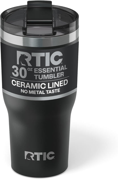 RTIC 20oz Essential Tumbler with Lid, Ceramic Lined, Insulated, Stainless Steel, Metal, Double Wall Vacuum-Insulation, Travel Cup for Iced Coffee, Tea, Hot and Cold Drink, Graphite