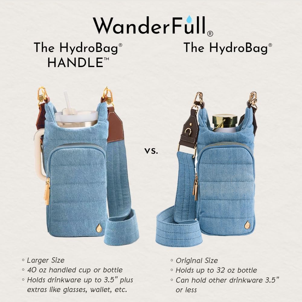WanderFull Original HydroBag Handle® Zipper Slot for Handle, Hands-Free Crossbody Water Bottle Holder & Tumbler Accessories