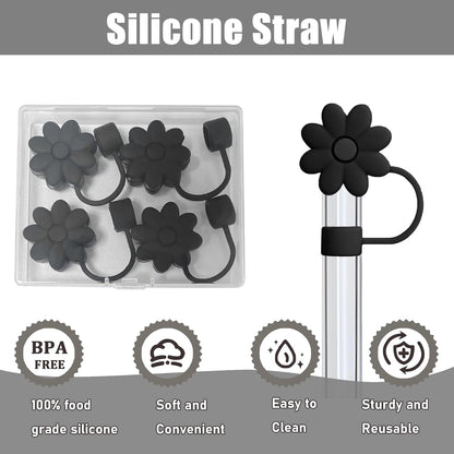 Flower Straw Covers Toppers for Stanley Cups 30&40 Oz Tumbler with Handle Accessories 4PCS Silicone Straw Caps Reusable Straws Tips Protectors for Stanley Cup 10mm 0.4in Straws,Off White