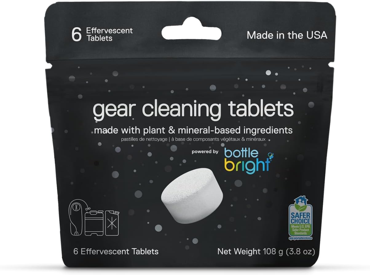 Gear Cleaning Tablets by Bottle Bright (6 or 20 Count) - EPA Safer Choice Certified - Hydration Reservoir, Large Container & Water Storage System Cleaner