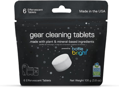 Gear Cleaning Tablets by Bottle Bright (6 or 20 Count) - EPA Safer Choice Certified - Hydration Reservoir, Large Container & Water Storage System Cleaner
