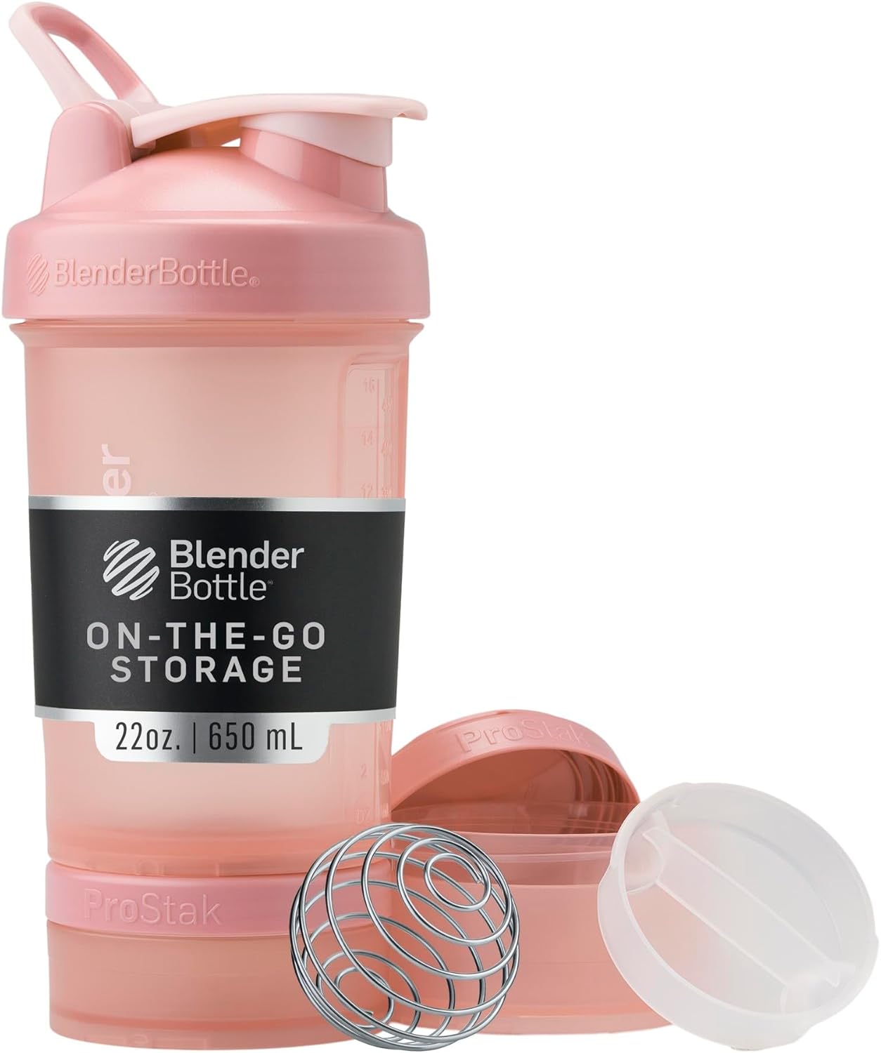 BlenderBottle Shaker Bottle with Pill Organizer and Storage for Protein Powder, Classic V2 ProStak System, 22-Ounce, Midnight Black