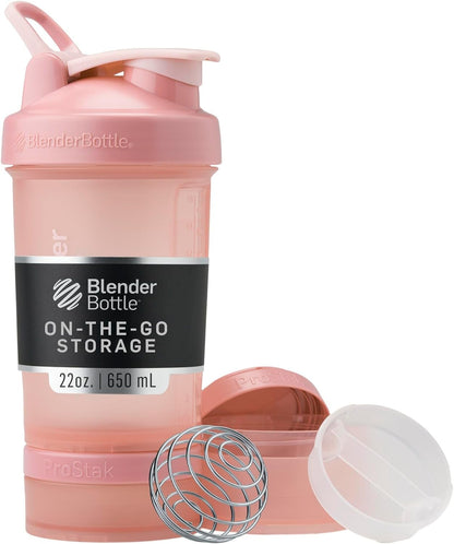BlenderBottle Shaker Bottle with Pill Organizer and Storage for Protein Powder, Classic V2 ProStak System, 22-Ounce, Midnight Black