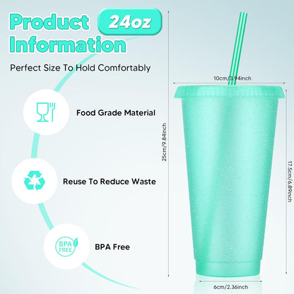 24 Pack Plastic Tumblers with Lids and Straw, Reusable Cups with Lids and Straws Colorful Cups for Cold Drink Iced Coffee, Plastic Tumbler Bulk for Party Birthday Gifts (24 oz, Stylish Colors)