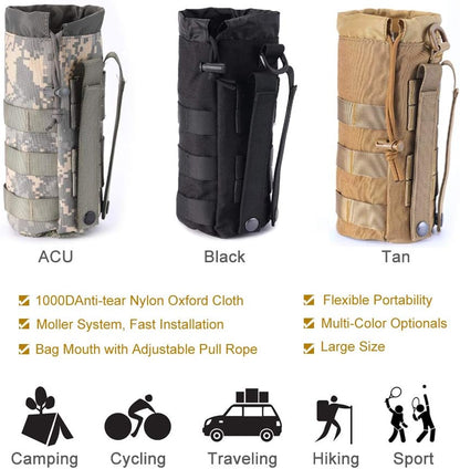 Upgraded Sports Water Bottles Pouch Bag, Tactical Drawstring Molle Water Bottle Holder Tactical Pouches, Travel Mesh Water Bottle Bag Tactical Hydration Carrier