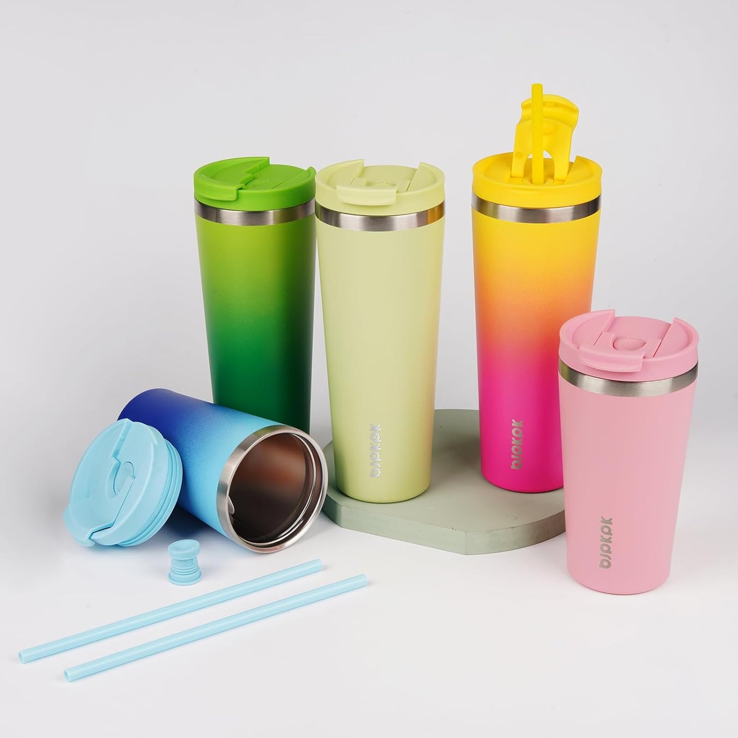 BJPKPK 22oz Insulated Tumbler With lid And Straw Stainless Steel Tumblers Travel Coffee Mug Reusable Thermal Cup,Sky