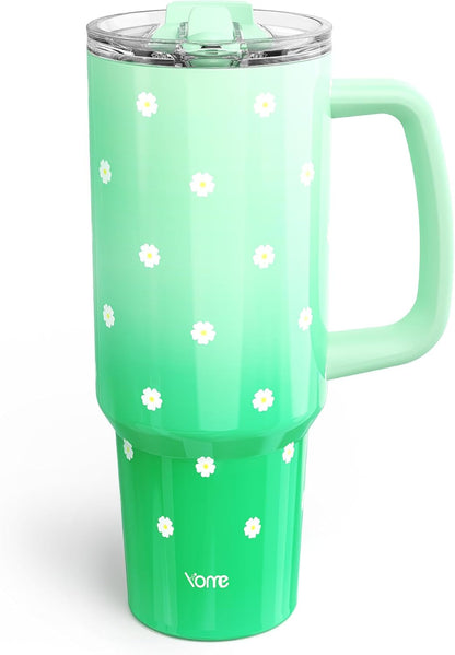 YOME 40oz Nurse Tumbler with Handle and Flip Straw | Stainless Steel Insulated Water Bottle | Keeps Drinks Cold | Dishwasher Safe | Cupholder Friendly | Gift Gym Travel Yoga